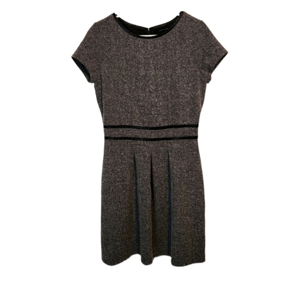 Tommy Hilfiger Black & White Tweed Faux Leather Trim Pleated Dress Size Med